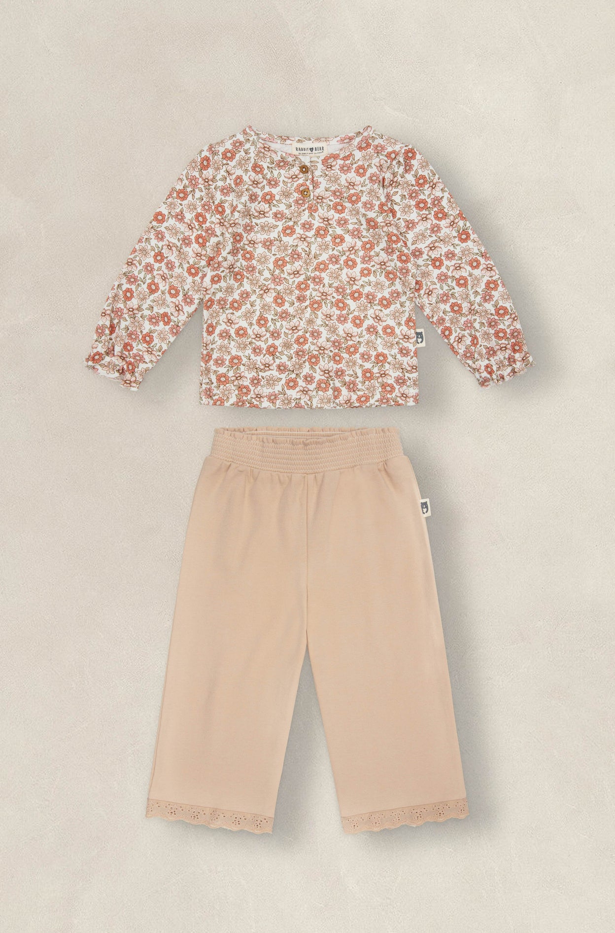 Rabbit + Bear - Long Sleeve Top and Wide Flare Pants Set