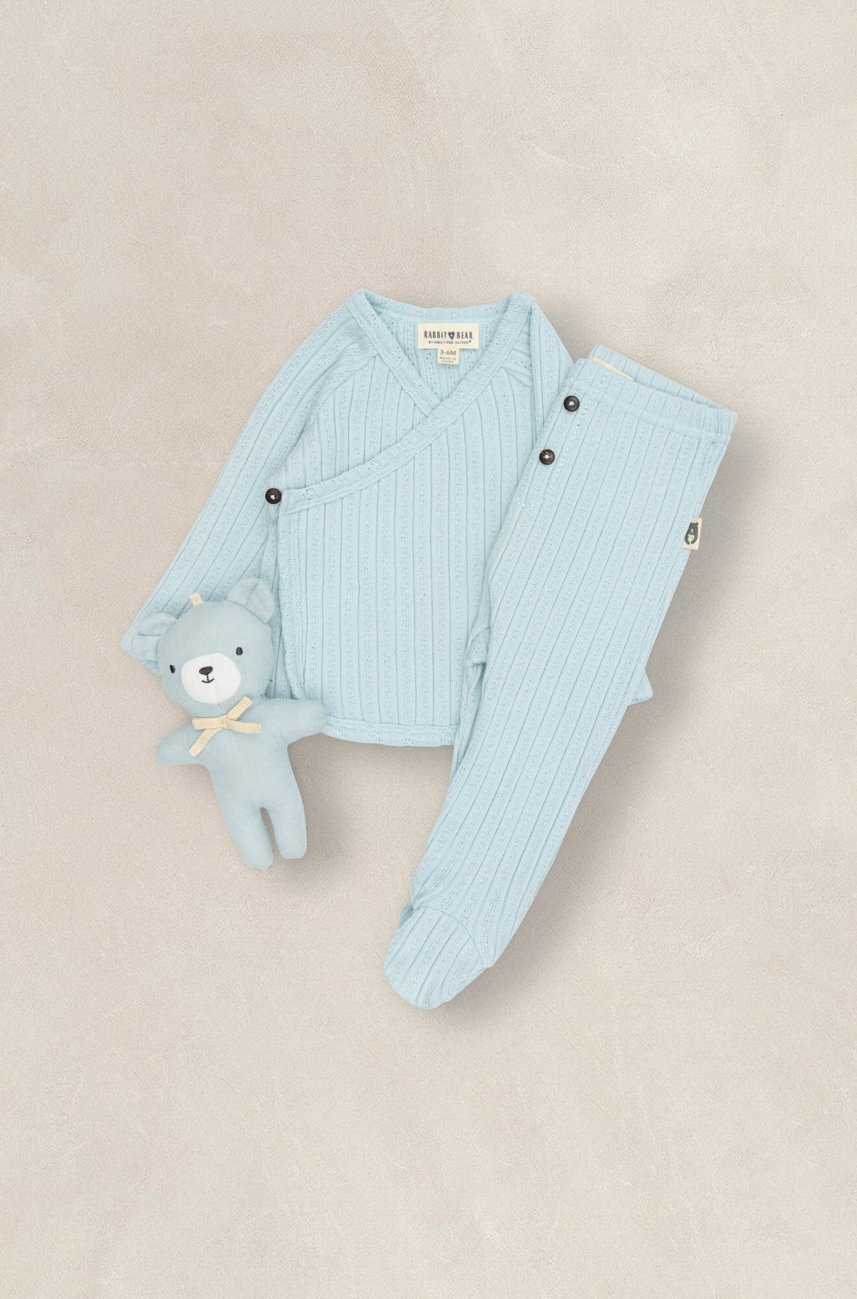 Rabbit + Bear - Set: Kimono Top, Bottoms, and Bear