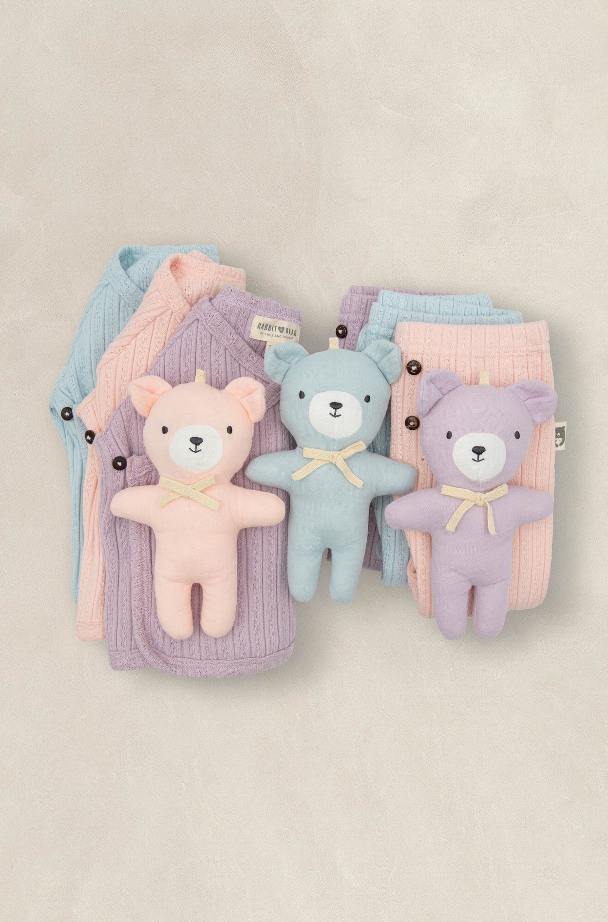 Rabbit + Bear - Set: Kimono Top, Bottoms, and Bear