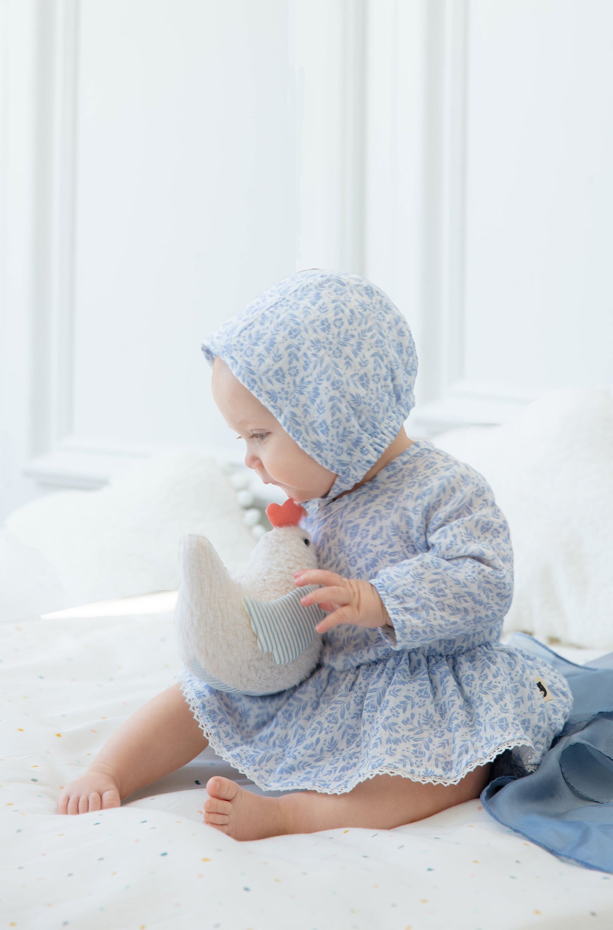 Rabbit + Bear - Floral Dress with Bonnet